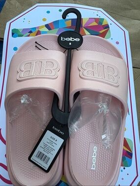 bebe Blush Pink Logo Slide Sandals